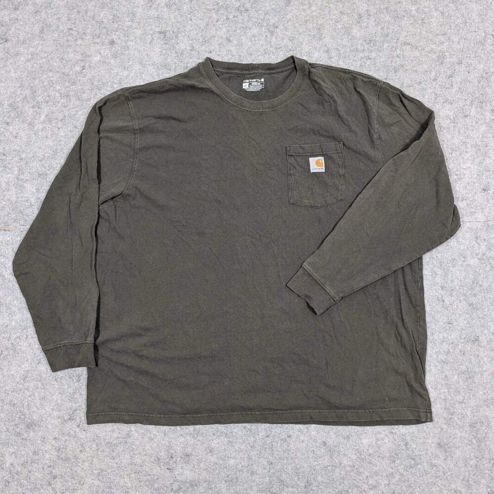 Carhartt Long Sleeve T Shirt Size XXL 2XL Front Pocket Loose Fit Military Green